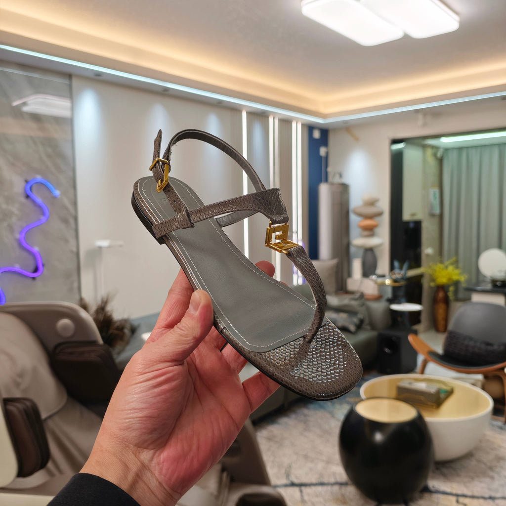 FENDI 26S FLIP-FLOP SANDALS IN DARK GREY CALFSKIN