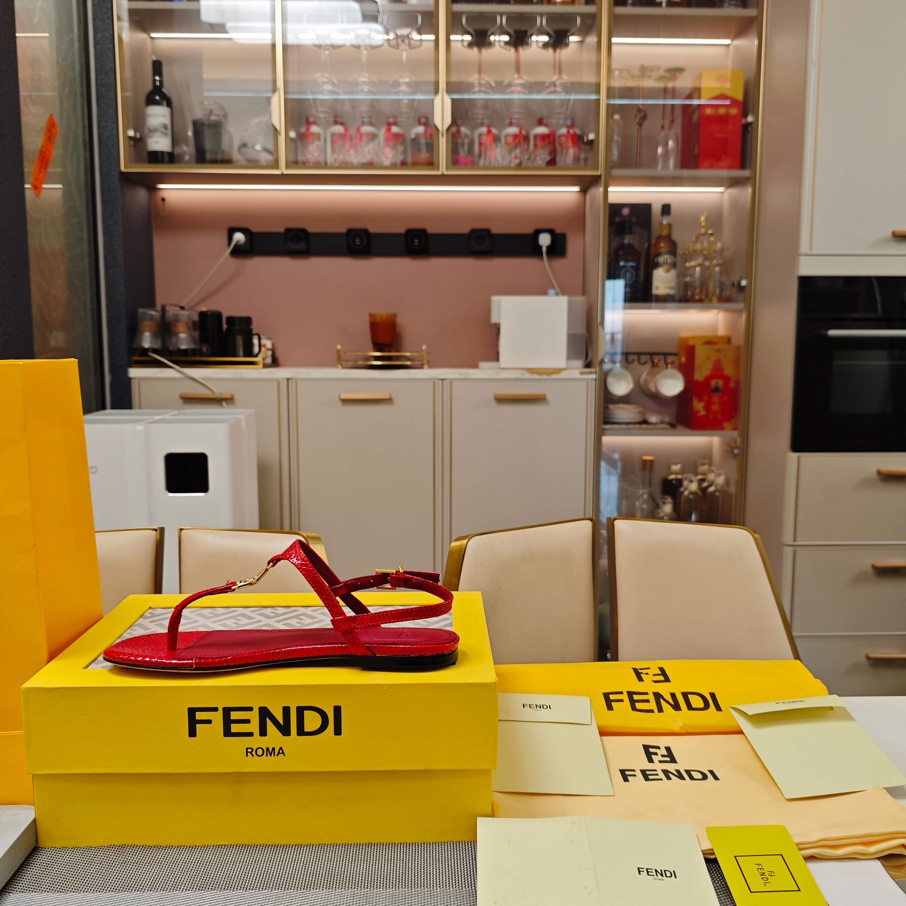 FENDI 26S FLIP-FLOP SANDALS IN RED CALFSKIN