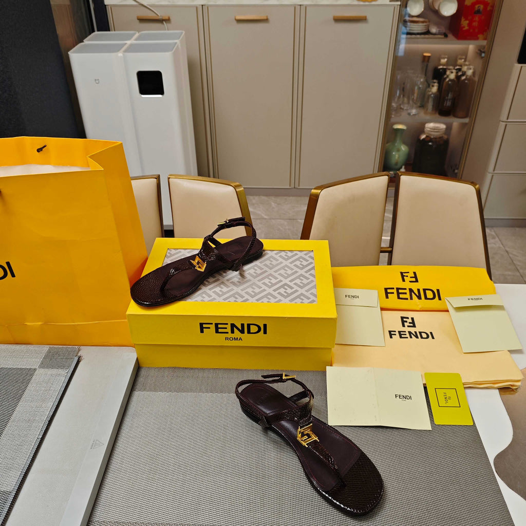 FENDI 26S FLIP-FLOP SANDALS IN CHOCOLATE BROWN CALFSKIN