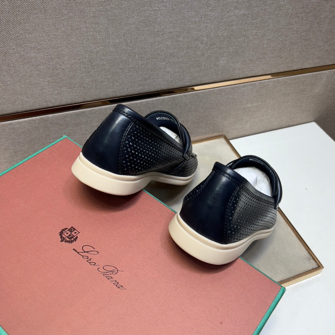 LP PERFORATED LOAFERS BLACK AND NAVY CALFSKIN