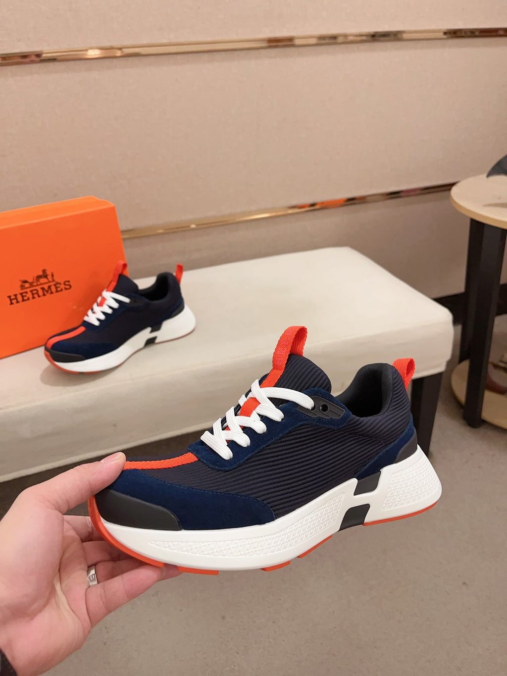 HM HUGO SNEAKER NAVY WEAVE AND SUEDE