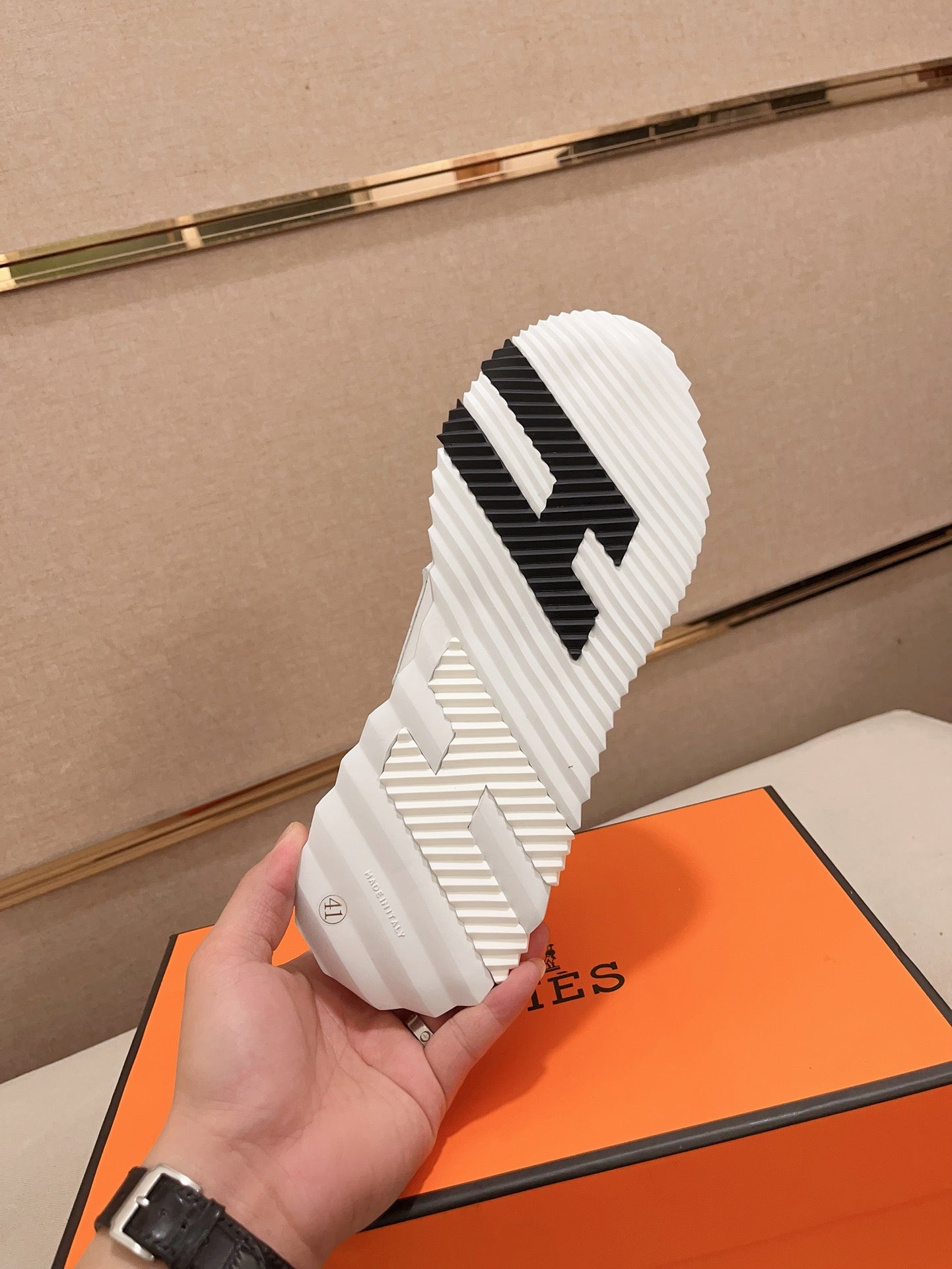 HM H SNEAKER WHITE CANVAS AND CALFSKIN
