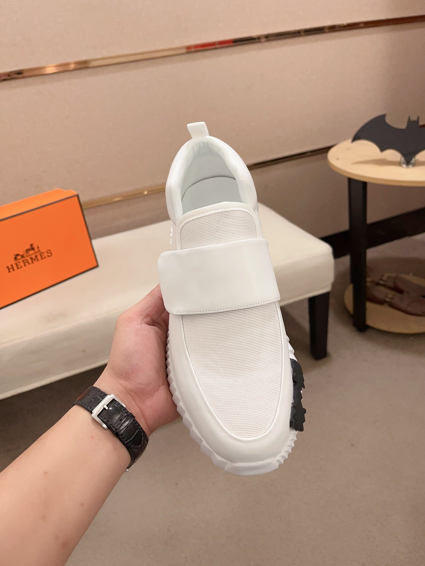 HM H SNEAKER WHITE CANVAS AND CALFSKIN