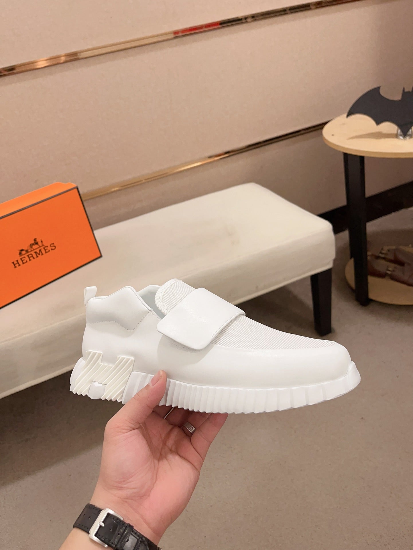 HM H SNEAKER WHITE CANVAS AND CALFSKIN