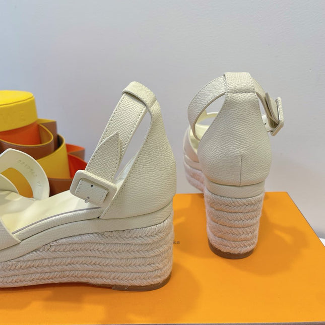 HM 26S ESPADRILLE WEDGE SANDALS IN CREAM WHITE CALFSKIN