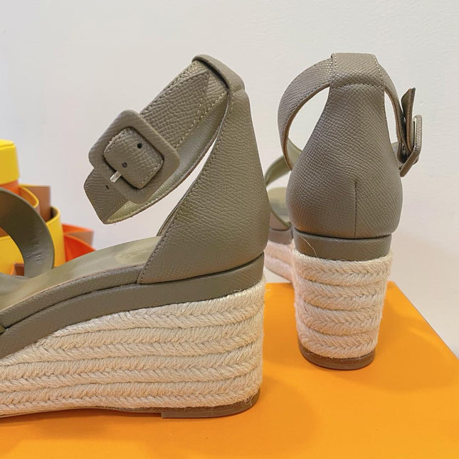 HM 26S ESPADRILLE WEDGE SANDALS IN MOSSY GREY CALFSKIN