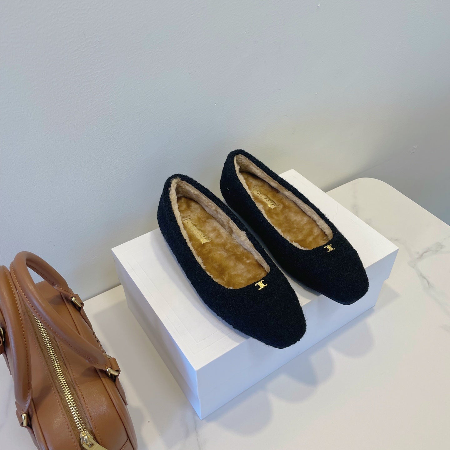 CELINE 26S FLAT SHOES IN BLACK WOOL