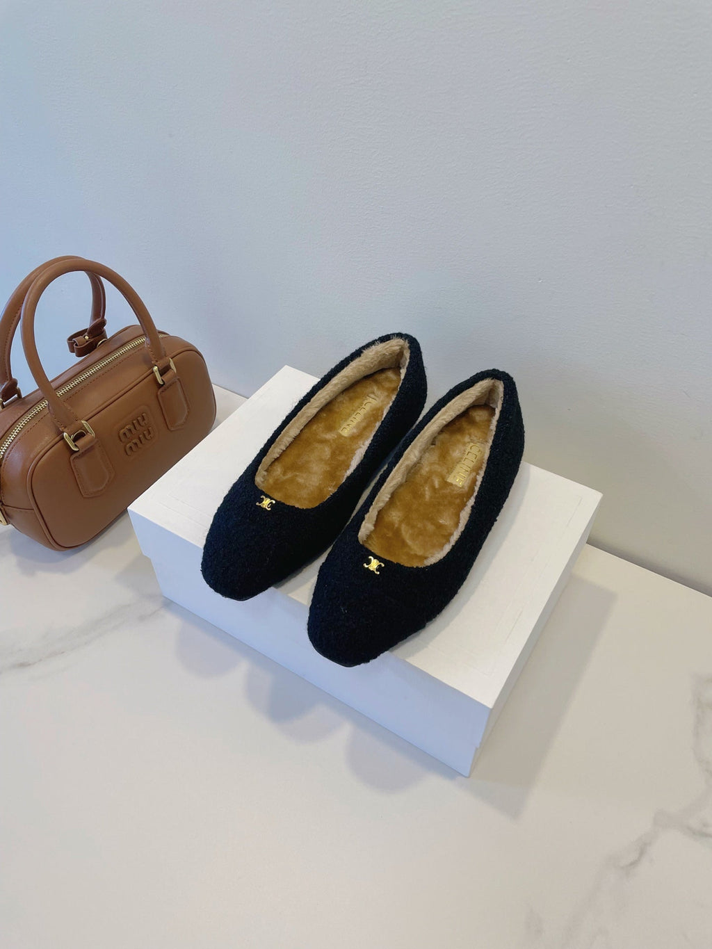 CELINE 26S FLAT SHOES IN BLACK WOOL