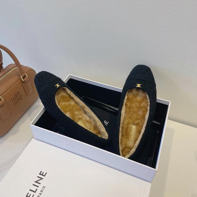 CELINE 26S FLAT SHOES IN BLACK WOOL