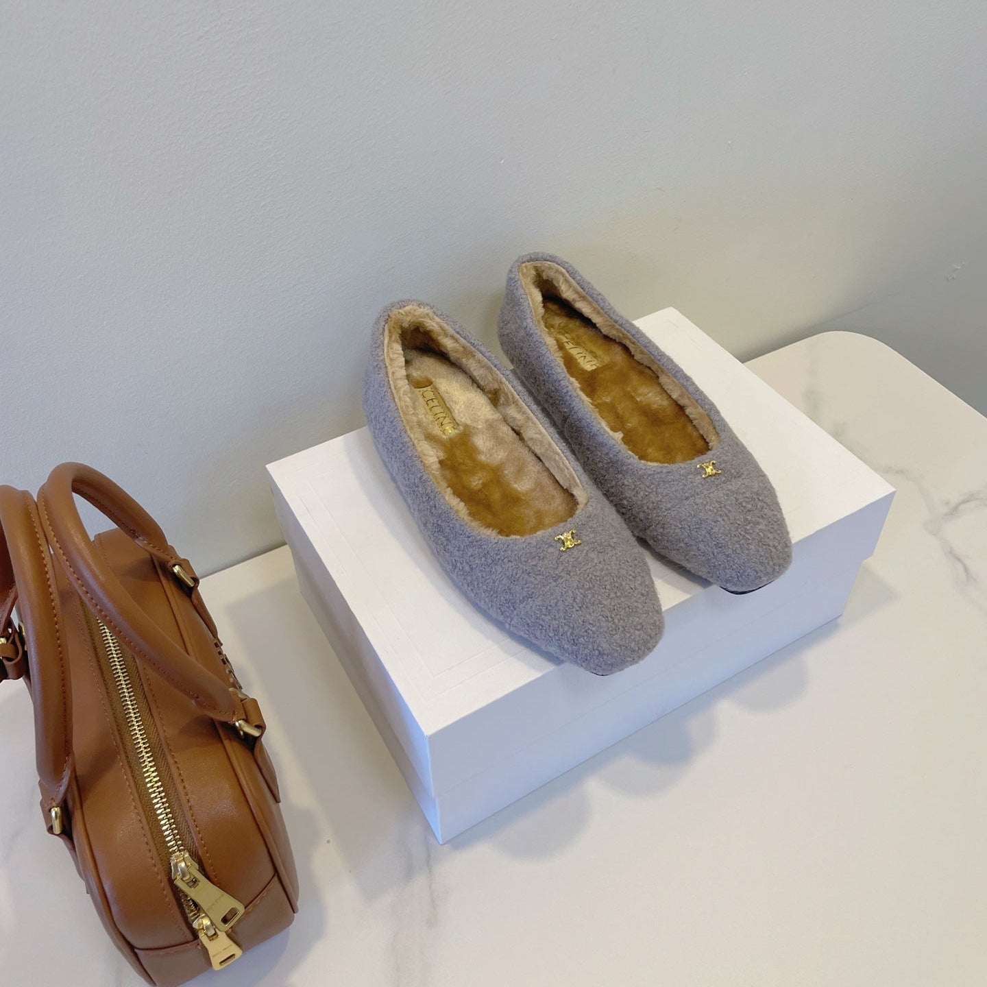 CELINE 26S FLAT SHOES IN LAVENDER GREY WOOL