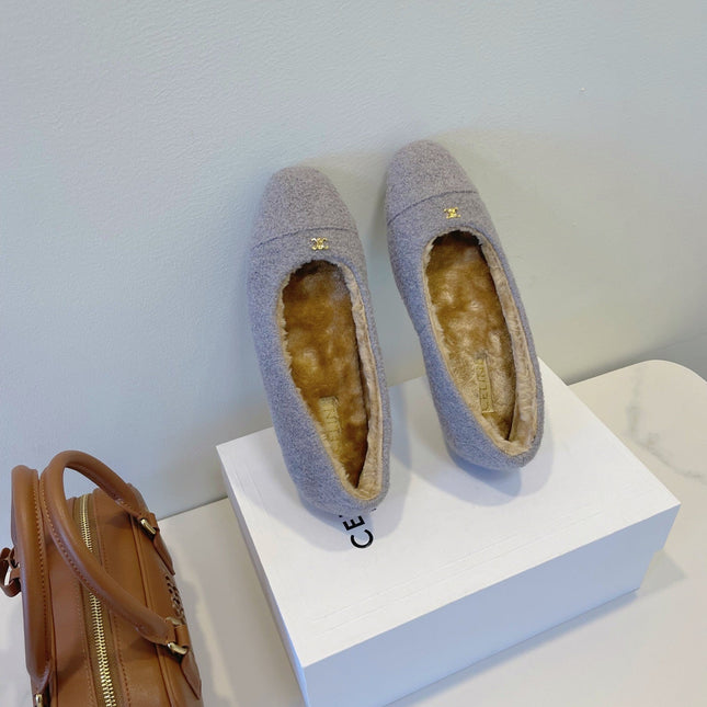 CELINE 26S FLAT SHOES IN LAVENDER GREY WOOL