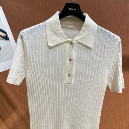 HERMES 26S SHORT-SLEEVE KNIT POLO TOP 706