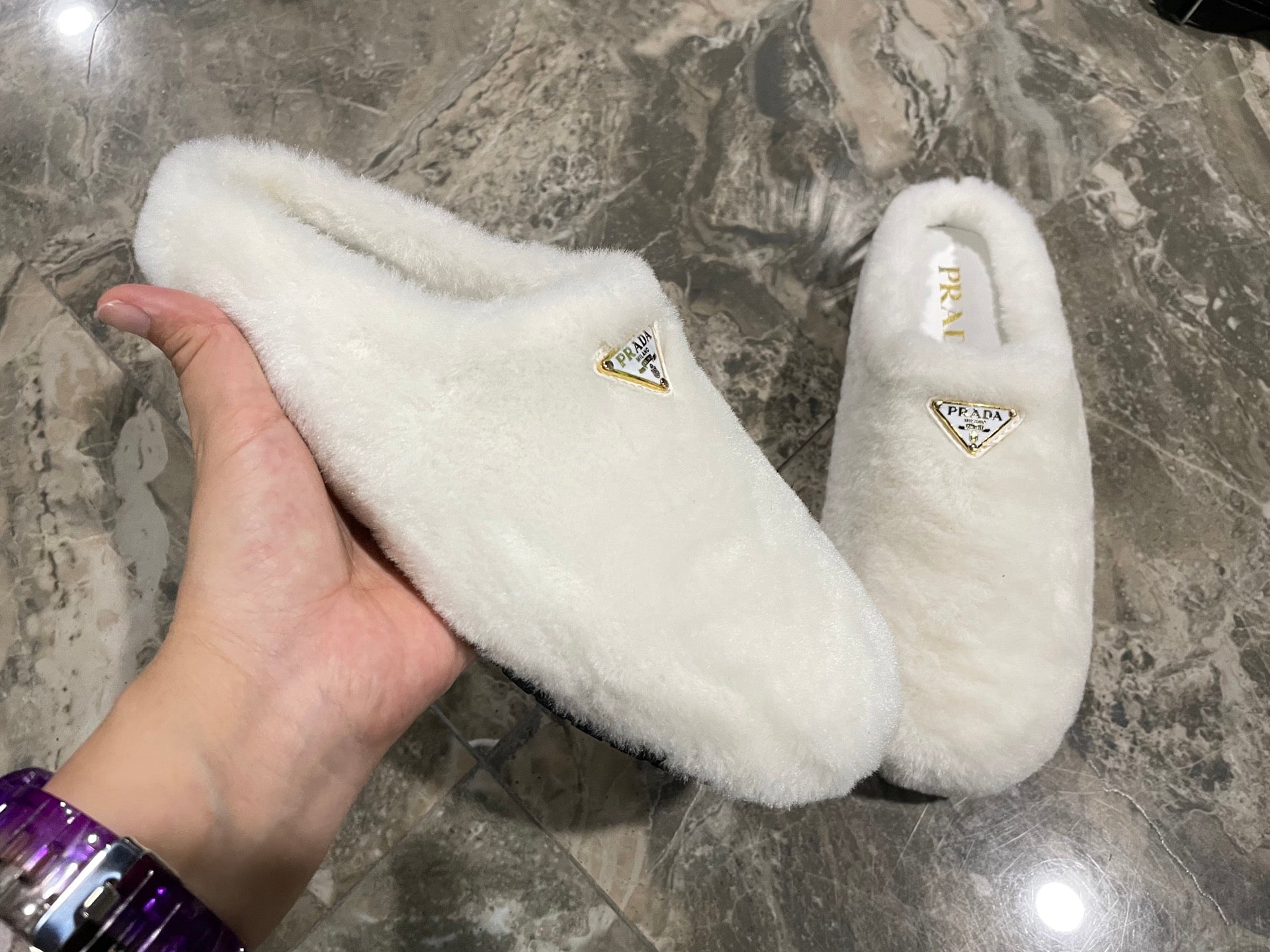 PRADA 26S SLIPPERS IN WHITE WOOL