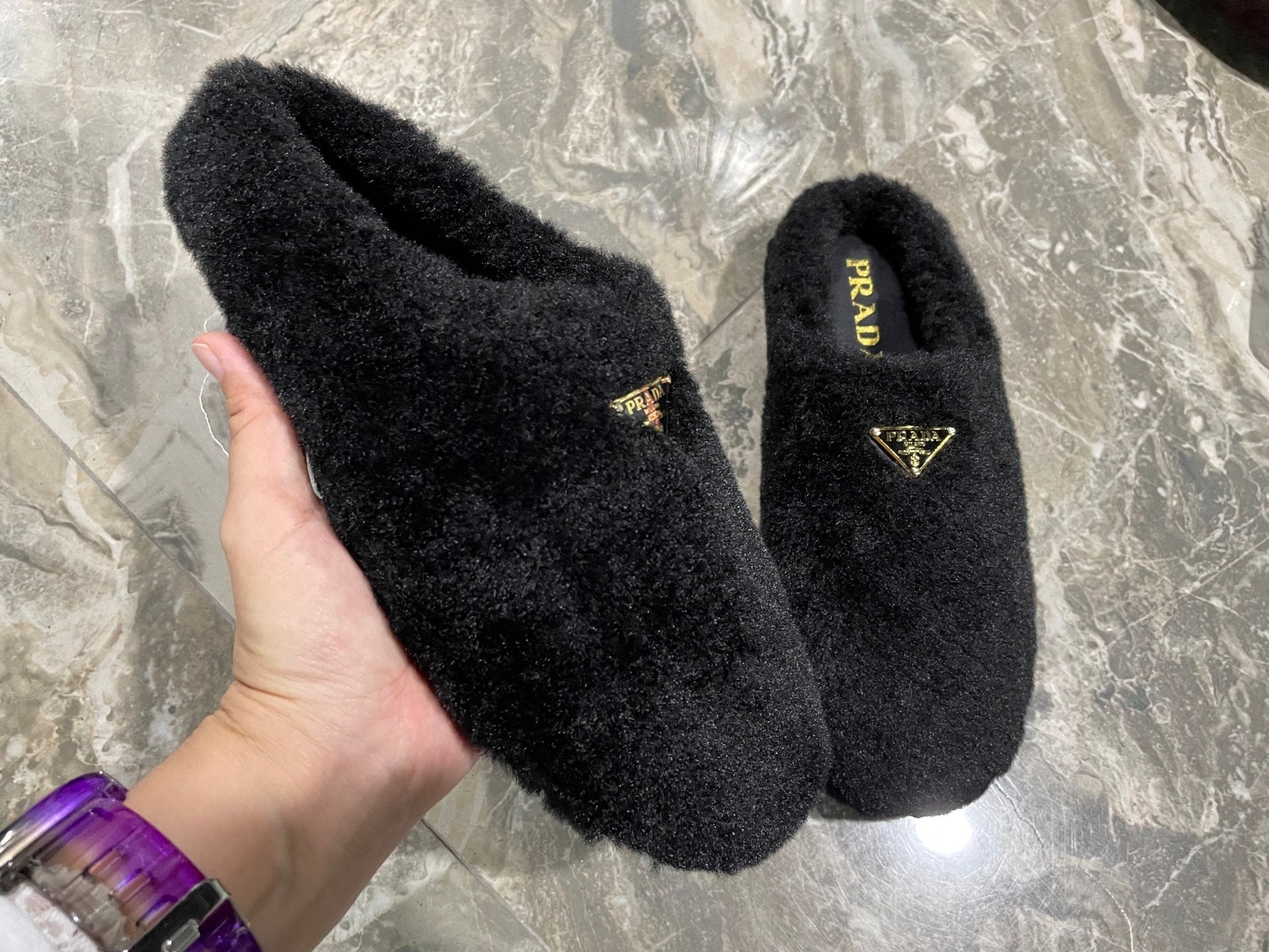 PRADA 26S SLIPPERS IN BLACK WOOL