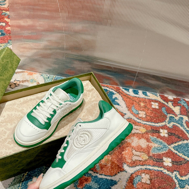 GUCCI 26S SNEAKERS IN WHITE MIX GREEN CALFSKIN