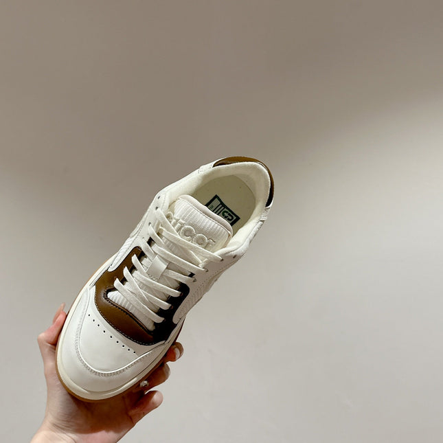 GUCCI 26S SNEAKERS IN WHITE MIX BROWN CALFSKIN
