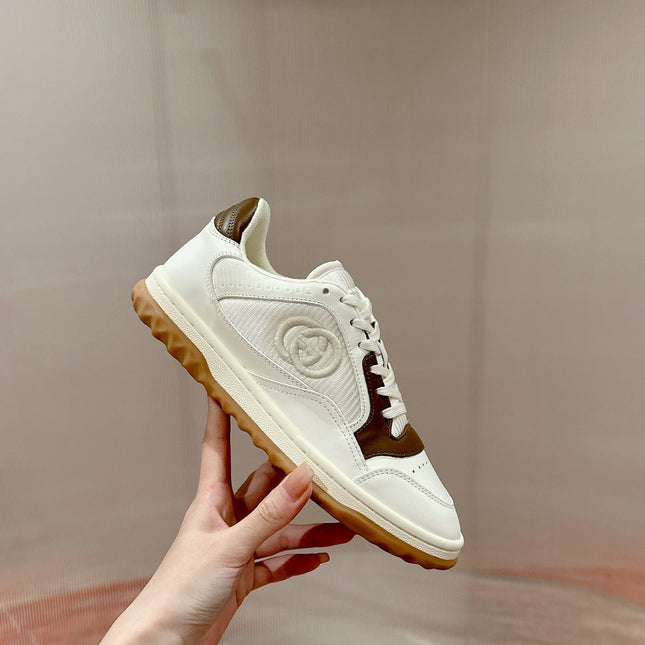 GUCCI 26S SNEAKERS IN WHITE MIX BROWN CALFSKIN