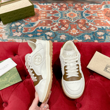GUCCI 26S SNEAKERS IN WHITE MIX BROWN CALFSKIN