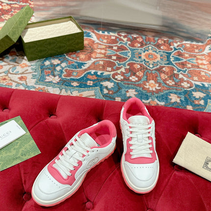 GUCCI 26S SNEAKERS IN WHITE AND PINK CALFSKIN WITH LOGO