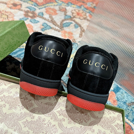 GUCCI 26S SCREENER SNEAKER IN BLACK AND RED GG CANVAS