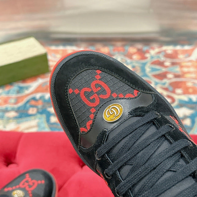 GUCCI 26S SCREENER SNEAKER IN BLACK AND RED GG CANVAS