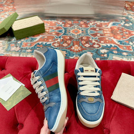 GUCCI 26S SCREENER SNEAKER IN BLUE DENIM AND LEATHER
