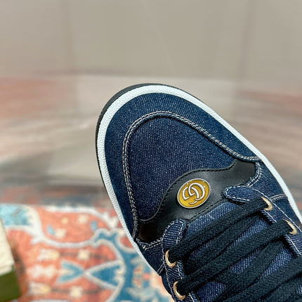 GUCCI 26S SCREENER SNEAKER IN DARK BLUE DENIM AND LEATHER