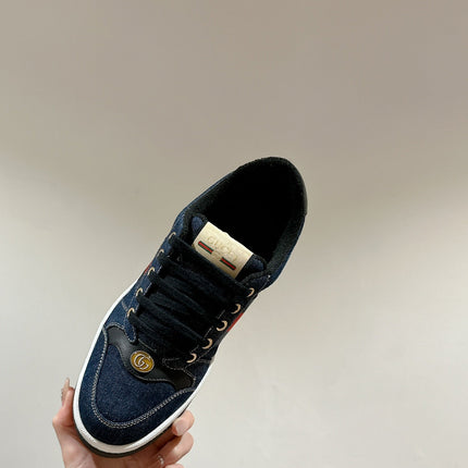GUCCI 26S SCREENER SNEAKER IN DARK BLUE DENIM AND LEATHER
