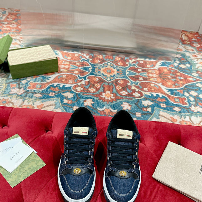GUCCI 26S SCREENER SNEAKER IN DARK BLUE DENIM AND LEATHER