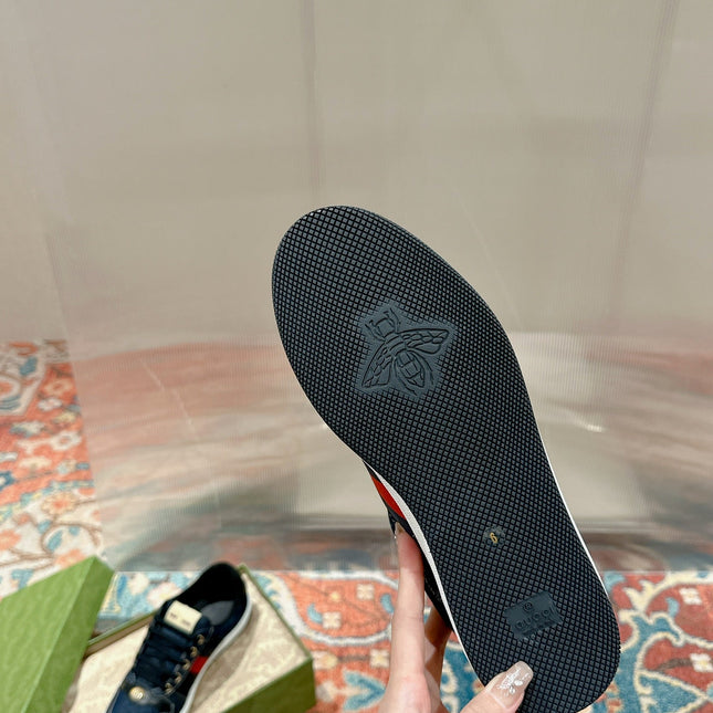 GUCCI 26S SCREENER SNEAKER IN DARK BLUE DENIM AND LEATHER