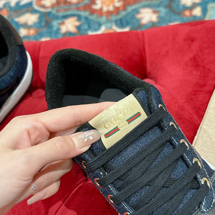 GUCCI 26S SCREENER SNEAKER IN DARK BLUE DENIM AND LEATHER
