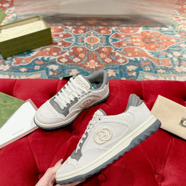 GUCCI 26S SNEAKERS IN WHITE MESH FABRIC AND GREY CALFSKIN
