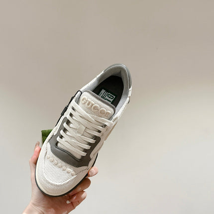 GUCCI 26S SNEAKERS IN WHITE MESH FABRIC AND GREY CALFSKIN