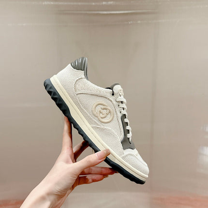 GUCCI 26S SNEAKERS IN WHITE MESH FABRIC AND GREY CALFSKIN