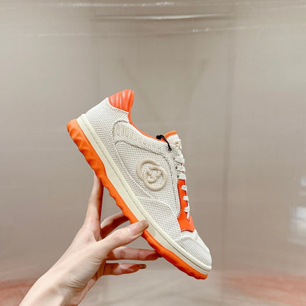 GUCCI 26S SNEAKERS IN WHITE MESH FABRIC AND ORANGE CALFSKIN