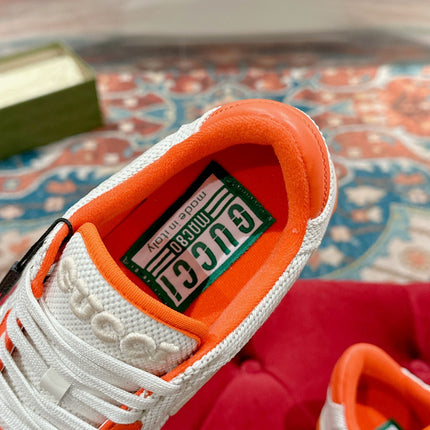 GUCCI 26S SNEAKERS IN WHITE MESH FABRIC AND ORANGE CALFSKIN