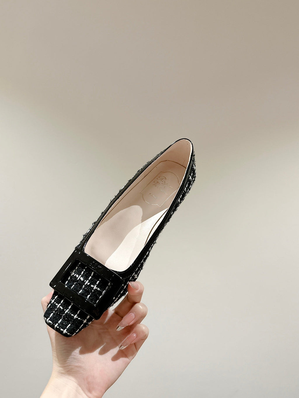 TROMPETTE BALLERINAS IN BLACK TWEED WITH WHITE STRIPES