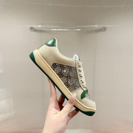GUCCI 26S SCREENER SNEAKER IN BEIGE SUEDE MIX CANVAS