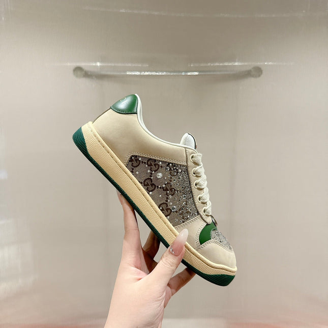 GUCCI 26S SCREENER SNEAKER IN BEIGE SUEDE MIX CANVAS