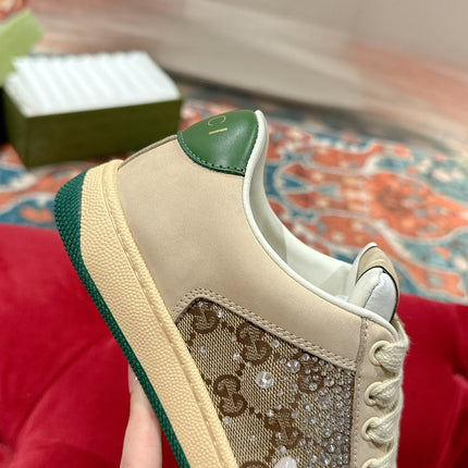 GUCCI 26S SCREENER SNEAKER IN BEIGE SUEDE MIX CANVAS