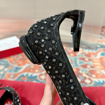BALLERINAS IN BLACK FABRIC WITH CRYSTAL DETAILING