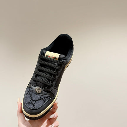 GUCCI 26S SCREENER SNEAKER IN BLACK LEATHER AND SUEDE