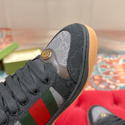 GUCCI 26S SCREENER SNEAKER IN BLACK AND GREY CANVAS