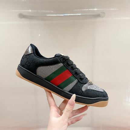 GUCCI 26S SCREENER SNEAKER IN BLACK AND GREY CANVAS