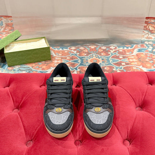 GUCCI 26S SCREENER SNEAKER IN BLACK AND GREY CANVAS
