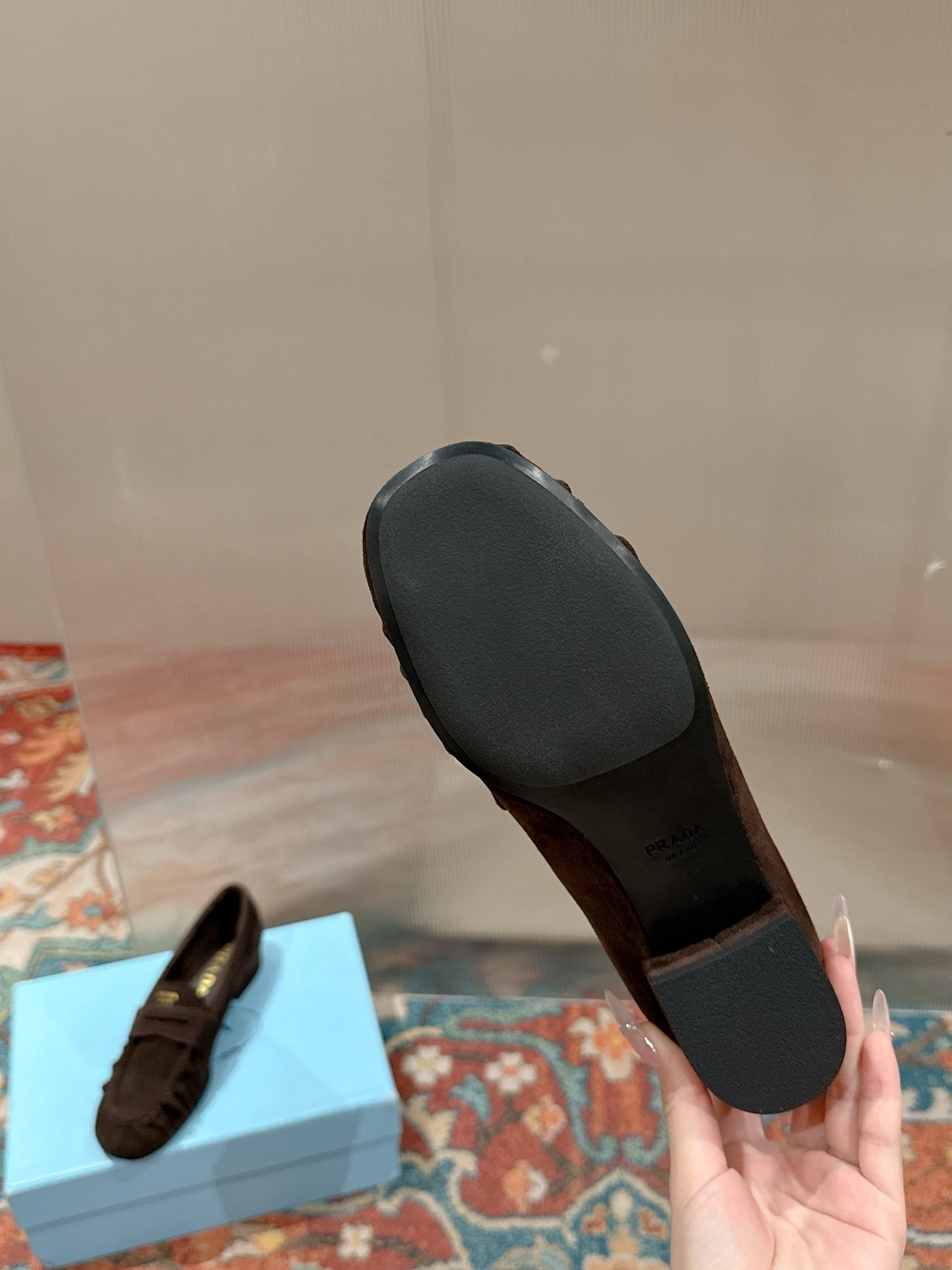 PRADA 26S LOAFERS 25MM IN CHOCOLATE BROWN SUEDE