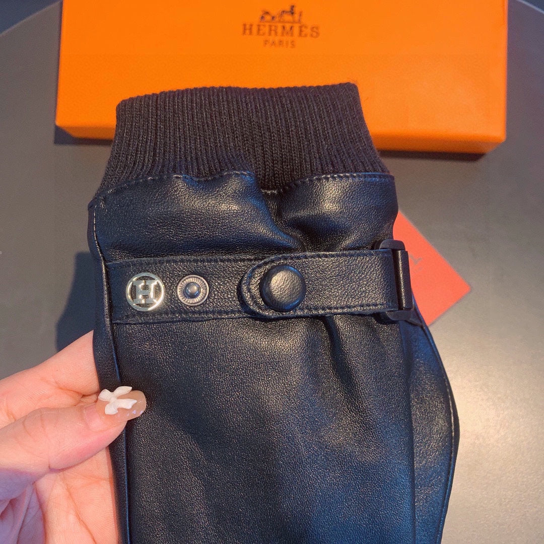 GLOVES IN BLACK SHEEPSKIN AND WOOL 112362