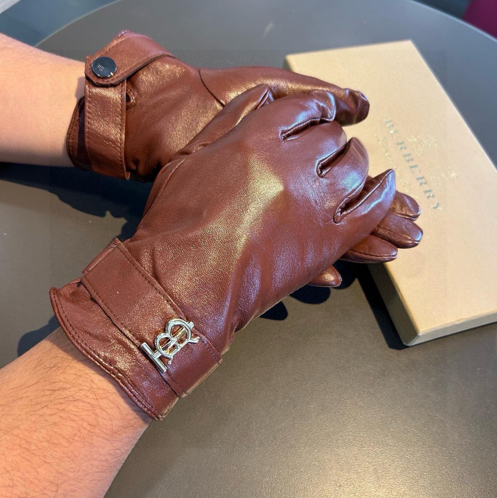 GLOVES IN RED BROWN LAMBSKIN WITH FLEECE LINING 440498