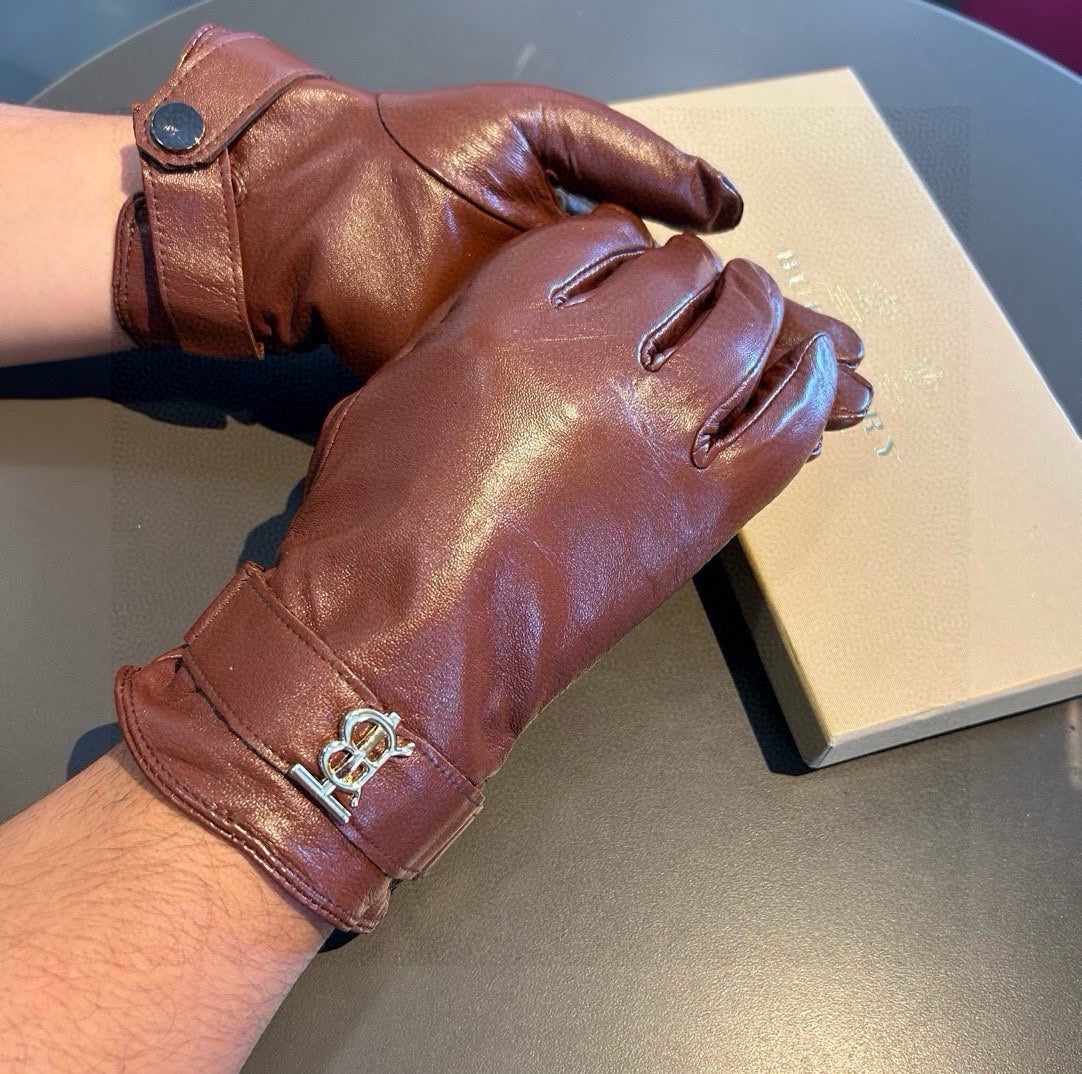 GLOVES IN RED BROWN LAMBSKIN WITH FLEECE LINING 440498