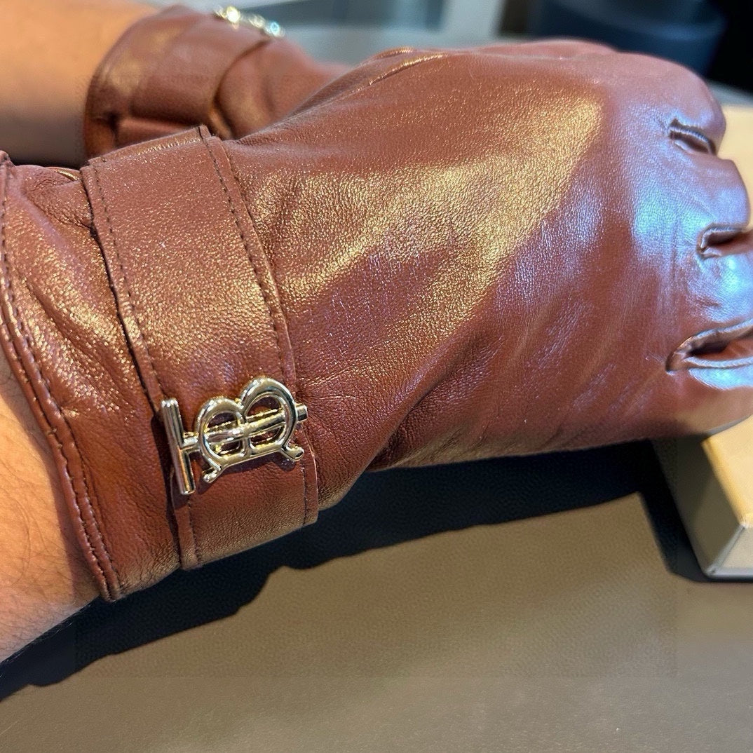 GLOVES IN RED BROWN LAMBSKIN WITH FLEECE LINING 440498